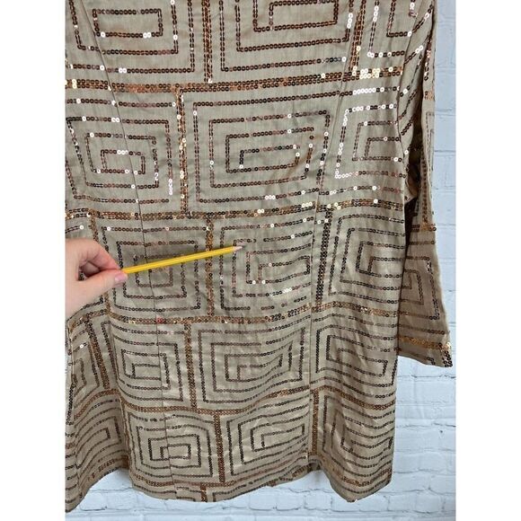 NIGHT STUDIO LINEN beige linen sequins 3/4 sleeve blazer jacket blouse tunic 8 - Picture 10 of 13